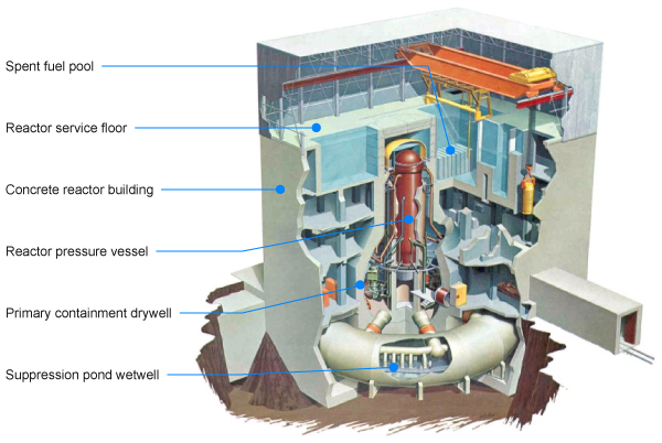 Cutaway diagram of BWR reactor at Fukushima