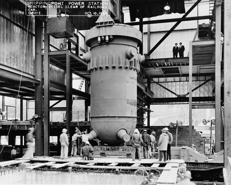 Installation of the reactor vessel at Shippingport the United States first commercial nuclear power plant