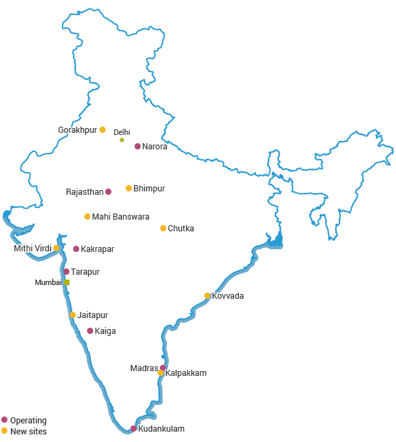 Sites of nuclear power developments in India