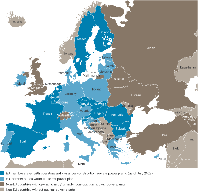 Countries within Europe and the EU specifically that have operating or under construction nuclear power plants