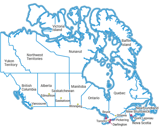 Nuclear Power Plants in Canada map