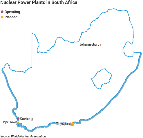 Nuclear Power Plants in South Africa map