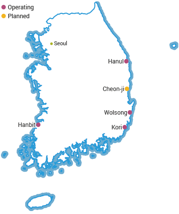 Nuclear Power Plants in South Korea map